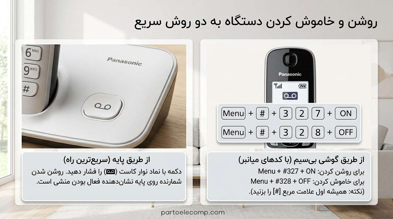 تنظیم منشی تلفنی پاناسونیک- روش روشن و خاموش کردن منشی تلفنی